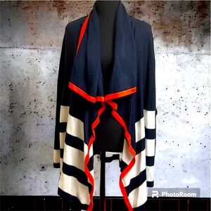 Jones New York Signature XL 100% Acrylic, Blue, White and orange Cardigan